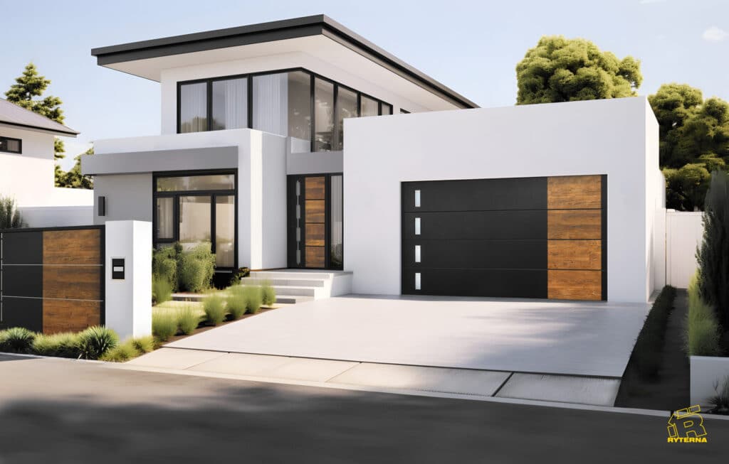 Matching front entry and garage door installed