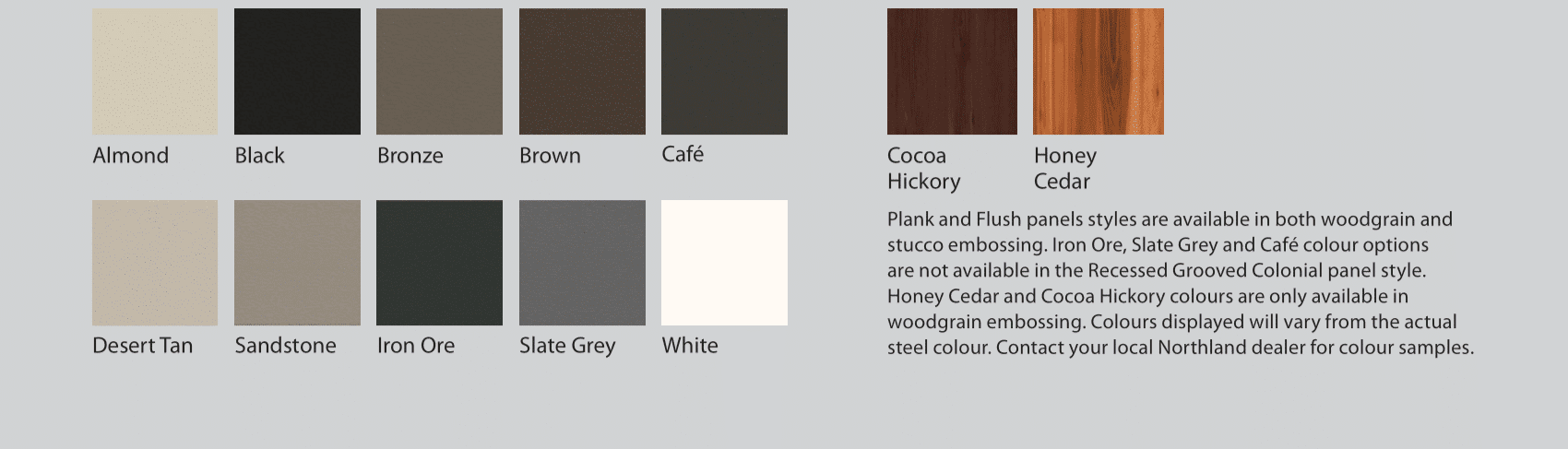 Northland garage door colour options