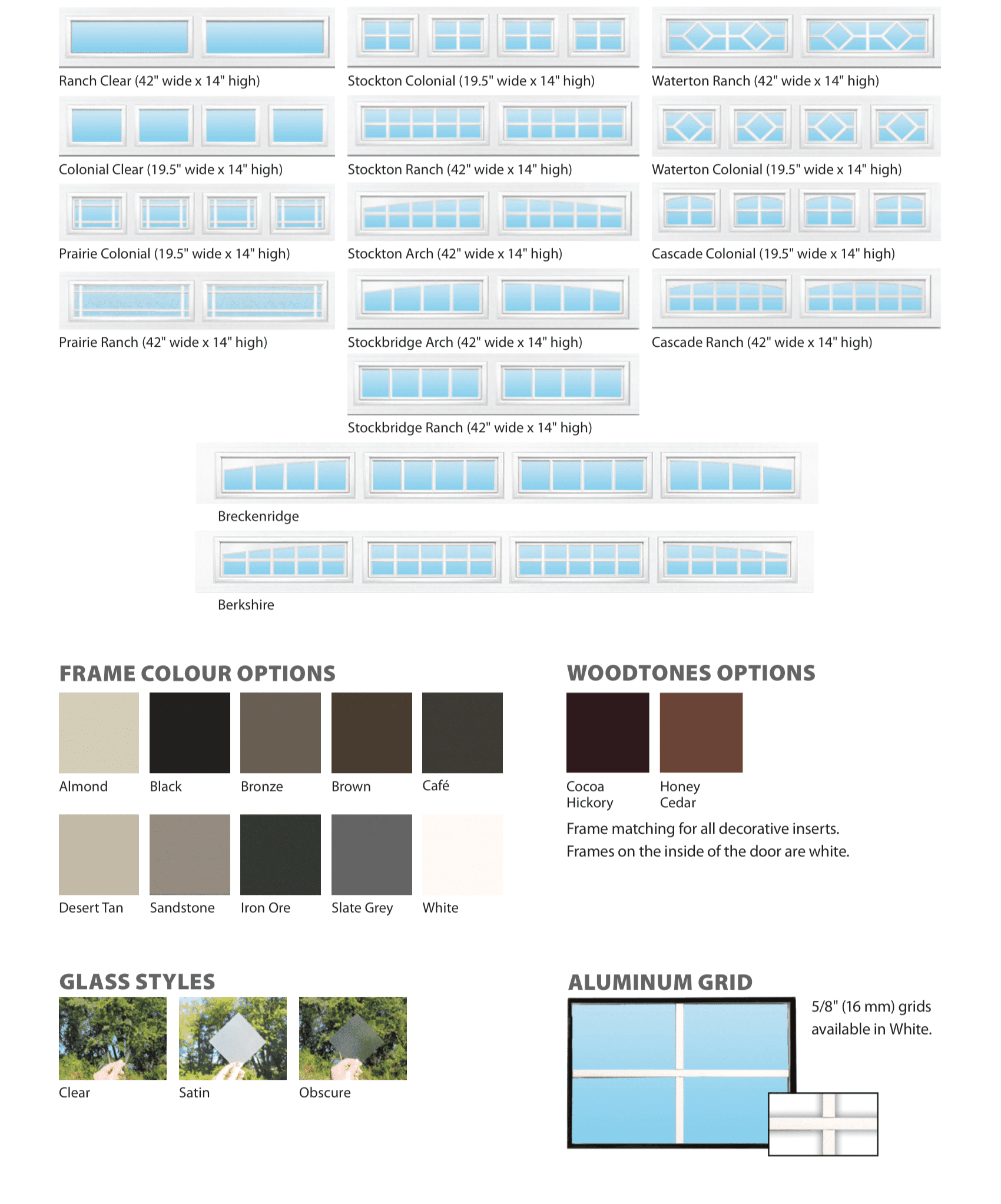 Northland garage door window styles